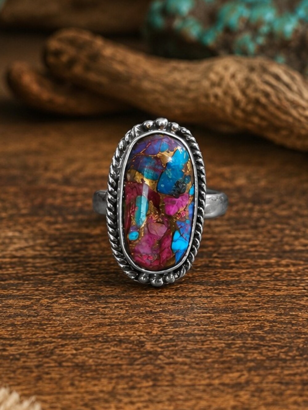 Turquoise Maroon Ring Size 6.5